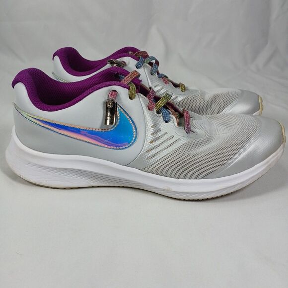 Nike Star Runner 4.5Y Women’s 6 Running Shoes Gray Iridescent Multicolor Laces - Picture 4 of 10